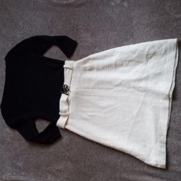 Tory Burch Dresses & Skirts - Tory Burch belted black and cream sweater dress with boucle skirt